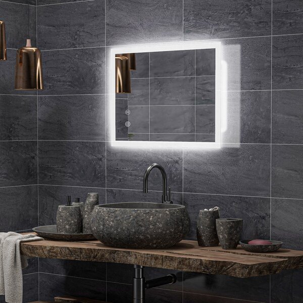 Kleankin Oglindă de Baie cu Lumină LED, Luminozitate Reglabilă și Funcție de Memorie, 70x50x3 cm, Transparent | Aosom Romania