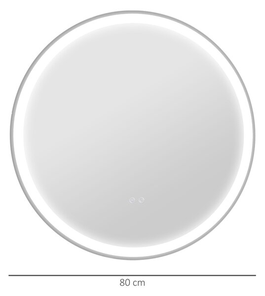 Kleankin Oglindă de baie rotundă cu LED 80 cm, 3 culori, 3000-6500K, comenzi touch, memorie, antiaburire | Aosom Romania