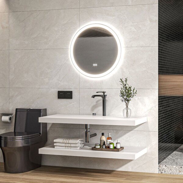 Kleankin Oglindă de baie rotundă cu LED 80 cm, 3 culori, 3000-6500K, comenzi touch, memorie, antiaburire | Aosom Romania