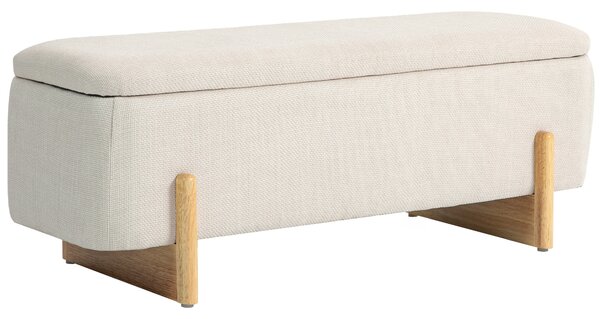 HOMCOM Banchetă cu Depozitare 111x44x44,5 cm, Șezut Tapițat, Material cu Efect de In, Picioare din Lemn, 150 kg, Crem | Aosom Romania