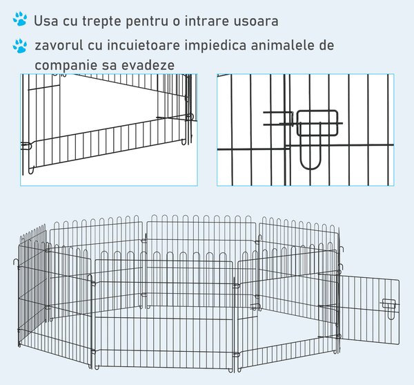 PawHut Țarc pentru Animale Mici, Cușcă Modulară din Oțel pentru Câini, Pisici, Pui, 158x61 cm, Negru | Aosom Romania