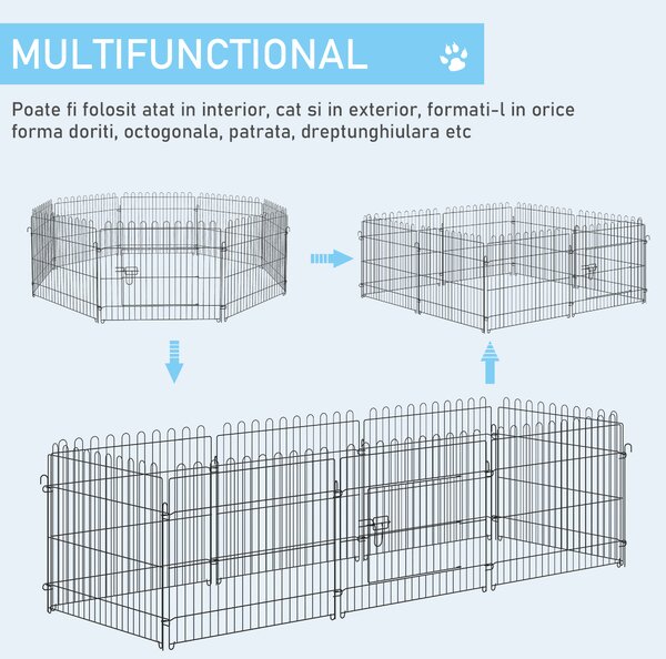 PawHut Țarc pentru Animale Mici, Cușcă Modulară din Oțel pentru Câini, Pisici, Pui, 158x61 cm, Negru | Aosom Romania