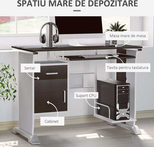HOMCOM Birou pentru PC cu Sertare din Lemn, Masă pentru Calculator, 100x52x75 cm, Maro | Aosom Romania