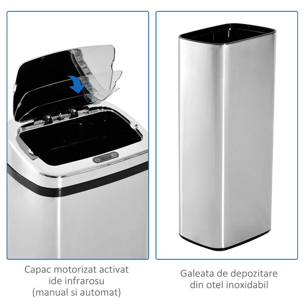 HOMCOM cos de gunoi cu senzor inox elegant 50L cu infrarosu | Aosom Romania