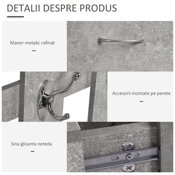 Mobile Garderoba pentru Intrare si Dormitor, cu Cuier cu 6 Carlige, Pantofar Reglabil si Oglinda, Gri ciment, 90x22x116 cm Gri ciment | Aosom Romania