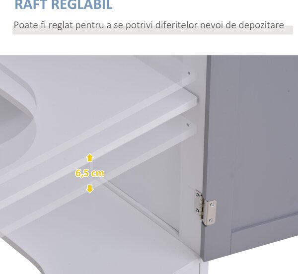 Kleankin Dulap Sub Chiuvetă Baie U-Shape 2 Uși Etajeră Reglabilă MDF Alb Gri 60x30x60cm | Aosom Romania