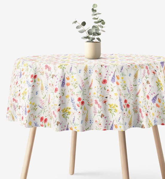 Goldea față de masă decorativă valencia - pajiște înflorită - rotundă Ø 140 cm
