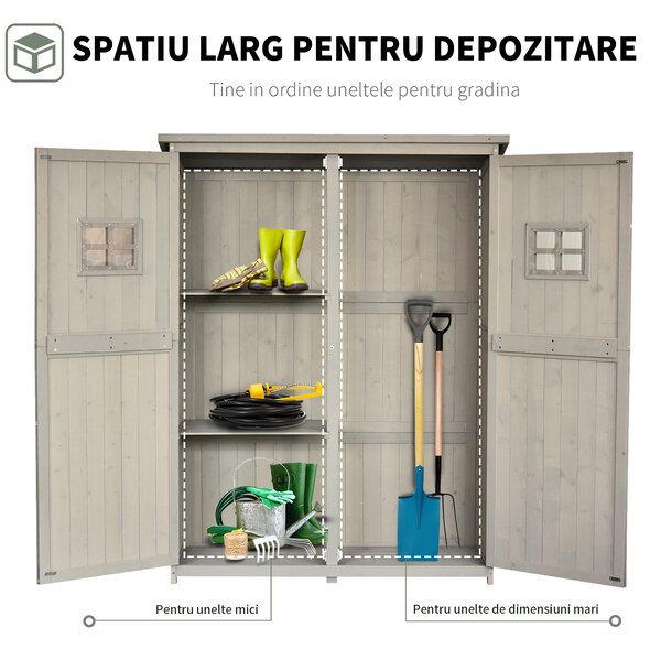 Sopron de Gradina din Lemn de Brad Outsunny cu Usa Dubla, Magazie Scule, 127,5x50x164cm | Aosom Romania