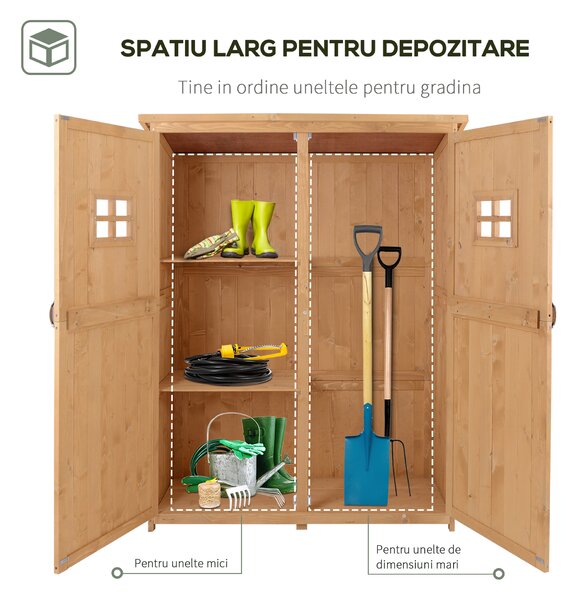 Casuta de gradina Outsunny pentru scule din lemn de brad cu rafturi 127.5x50x164 | Aosom Romania