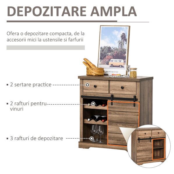 HOMCOM Dulap de Bucătărie în Stil Industrial, Comodă pentru Sufragerie, Living, 80x39x86 cm, Lemn | Aosom Romania