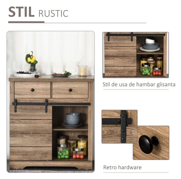 HOMCOM Dulap de Bucătărie în Stil Industrial, Comodă pentru Sufragerie, Living, 80x39x86 cm, Lemn | Aosom Romania