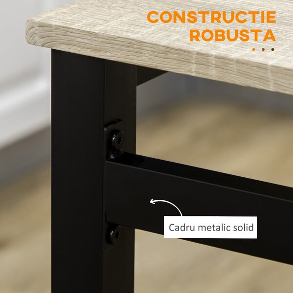 Set HOMCOM de Masă și 4 Scaune, Design Dreptunghiular, Oțel și MDF, Negru și Lemn Natural, 100x63x76.5cm și 45x40x82cm | Aosom Romania