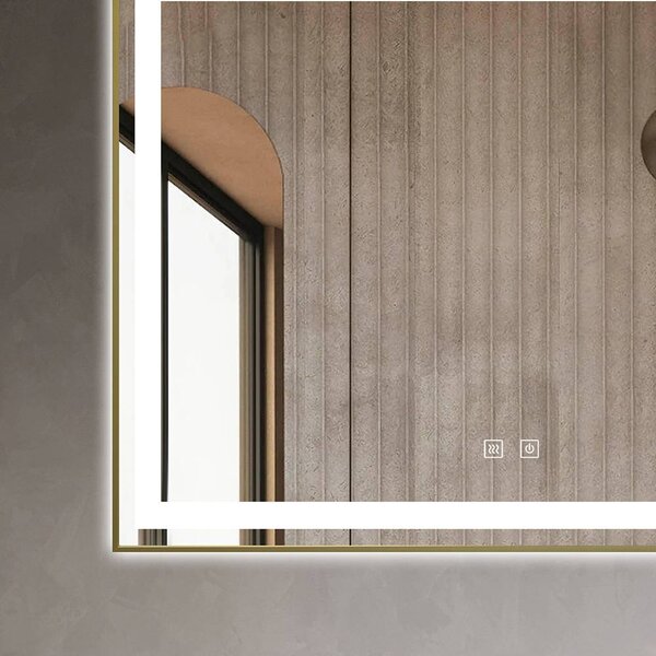 Oglindă LED Dreptunghiulară (80x60 cm), 3 Moduri Iluminare (Lumină Rece, Naturală, Caldă), Intensitate Reglabilă, Funcție Dezaburire, Ramă Aluminiu, Control Tactil (Touch)