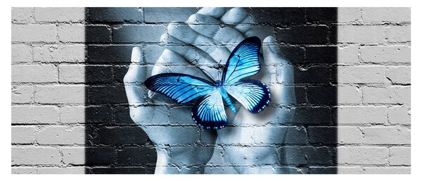 Tablou cu flutere albastru pe perete (120x50 cm)