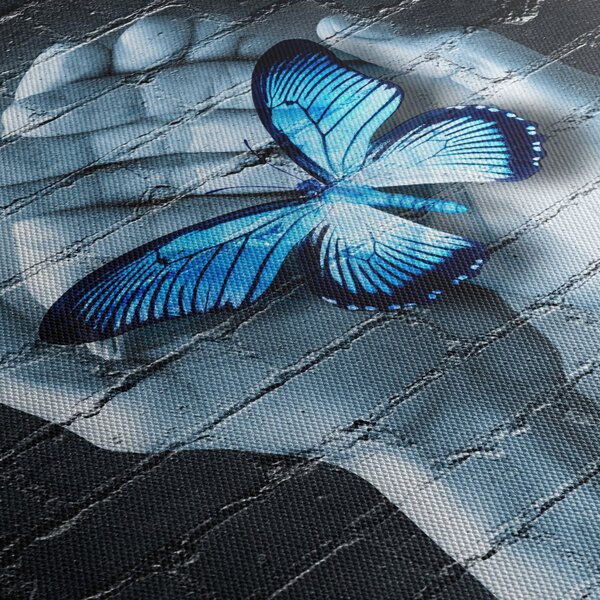 Tablou cu flutere albastru pe perete (120x50 cm)