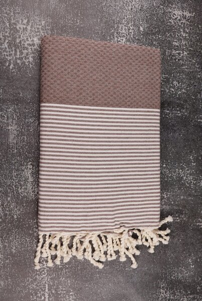 Prosop Plajă | Fouta |Tunis Maro Sahara Cu Dungi Albe 200 x 100 cm