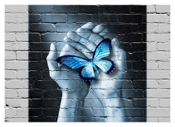 Tablou cu flutere albastru pe perete (70x50 cm)