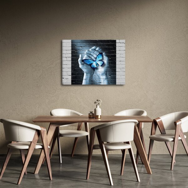 Tablou cu flutere albastru pe perete (70x50 cm)