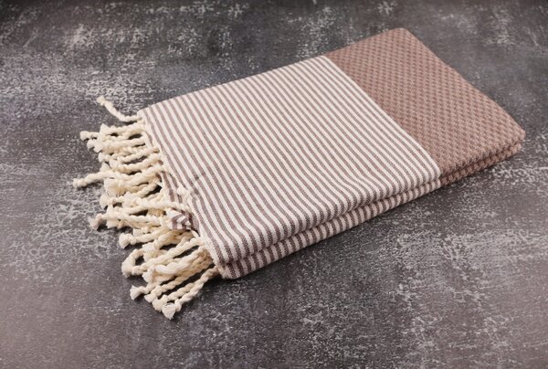 Prosop Plajă | Fouta |Tunis Maro Sahara Cu Dungi Albe 200 x 100 cm