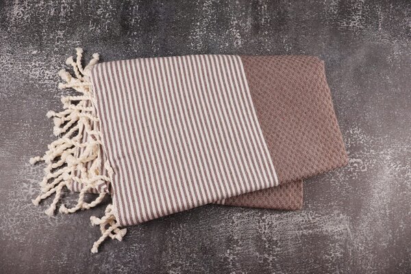 Prosop Plajă | Fouta |Tunis Maro Sahara Cu Dungi Albe 200 x 100 cm