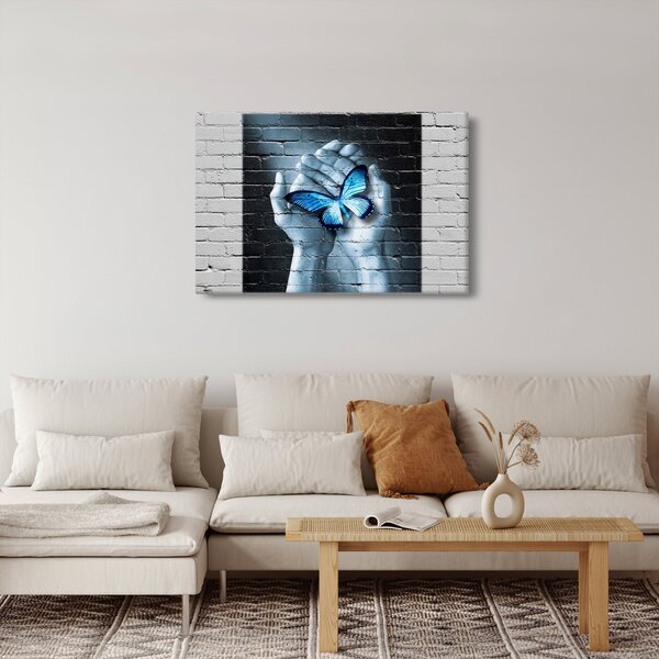 Tablou cu flutere albastru pe perete (90x60 cm)