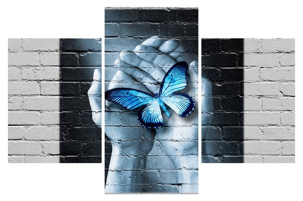 Tablou cu flutere albastru pe perete (90x60 cm)