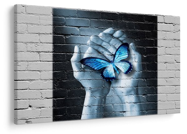 Tablou cu flutere albastru pe perete (90x60 cm)