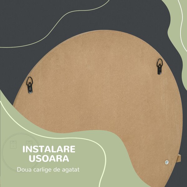 Kleankin Oglindă de Baie Rotundă din PAL și Sticlă cu Raft pentru Depozitare și 2 Cârlige pentru Fixare, Ø45x10 cm, Lemn Natural | Aosom Romania