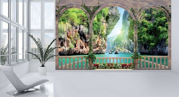 Terasă cu efecte 3D, cu vedere copleşitoare - 1071 - Fototapet24