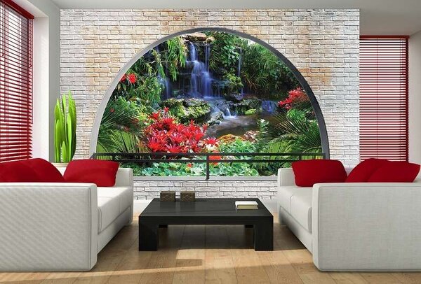 Vedere 3D zen de sub boltă spre o grădină - 2838 - Fototapet24
