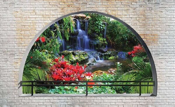 Vedere 3D zen de sub boltă spre o grădină - 2838 - Fototapet24