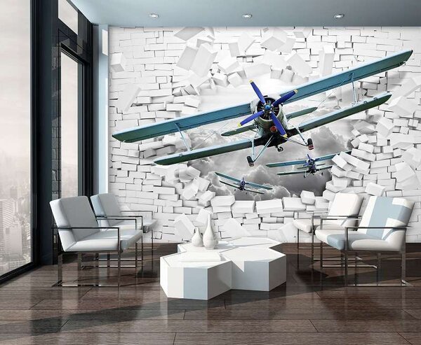 Avioane din al doilea război mondial spărgând peretele - 10407 - Fototapet24