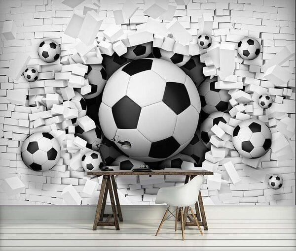 Tapet mural 3D cu minge de fotbal - 3383 - Fototapet24