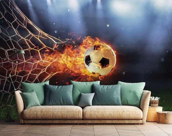 Tapet foto pentru copii minge de fotbal care arde - 13896 - Fototapet24.ro