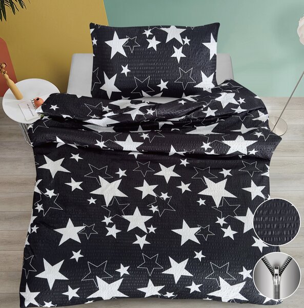 Lenjerie de pat creponata STAR negru Dimensiune lenjerie de pat: 70 x 90 cm | 140 x 200 cm