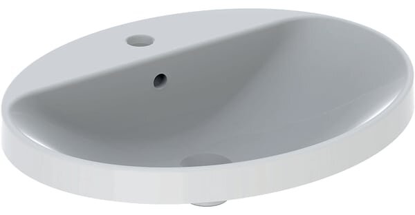 Lavoar oval Geberit Variform 60x48 cm, cu preaplin si orificiu baterie, montaj incastrat, alb