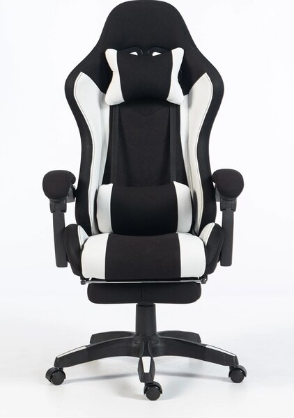 ALFORD Scaun gaming cu Masaj in 5 puncte, Perna lombara cu Masaj, Sistem iluminare banda LED RGB, Boxe Bluetooth, suport picioare, textil, Negru