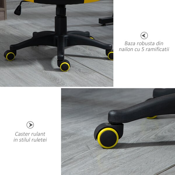 Vinsetto Scaun de Gaming Ergonomic Rotativ cu Roți din Piele Ecologică Negru și Galben Înălțime Ajustabilă | Aosom Romania