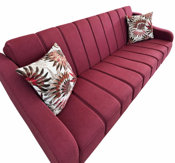 Canapea ALEX extensibila, 3 locuri, cu lada de depozitare, stofa rosu bordo, 220x90x90 Rosu Bordo