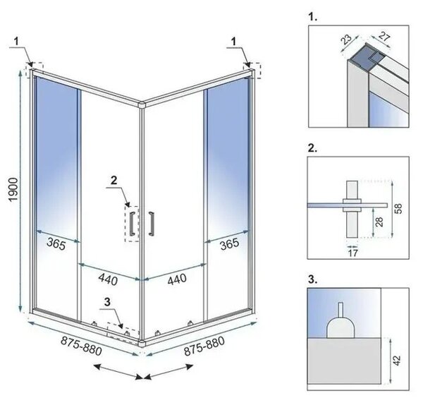 Rea City, cabina de dus cu usa culisanta 90x90cm, sticla transparenta 5/4mm, profil auriu mat, REA-K6443