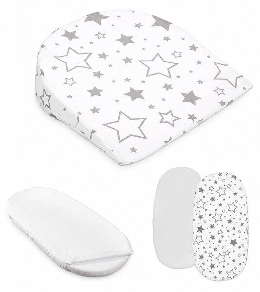 Set landou bebe - Perna antireflux pentru landou, 2 cearceafuri cu elastic si protectie saltea impermeabila 75x35 cm Kidizi - Galaxy Grey
