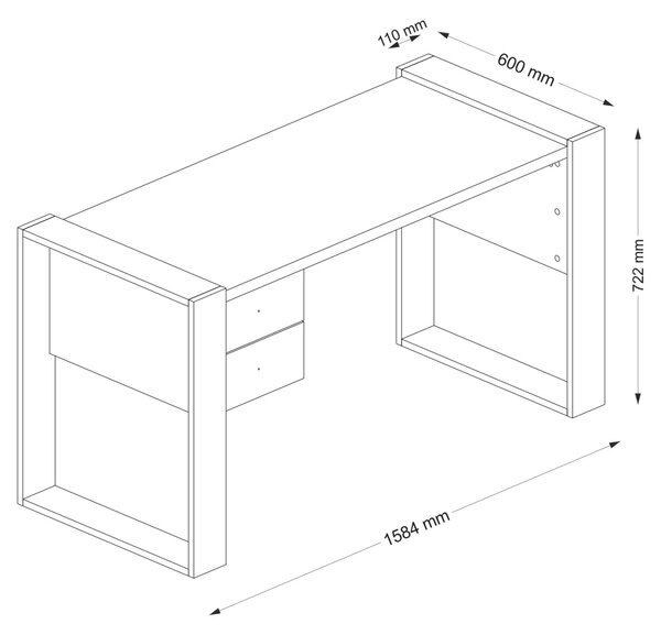 Birou Spațios, Urban Workspace, UnicUtil, 155 x 60 x 72 cm, Alb-Maro, UUDESK01