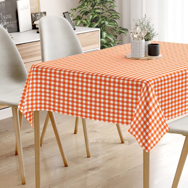 Goldea față de masă decorativă menorca - carouri portocalii și albe 120 x 120 cm