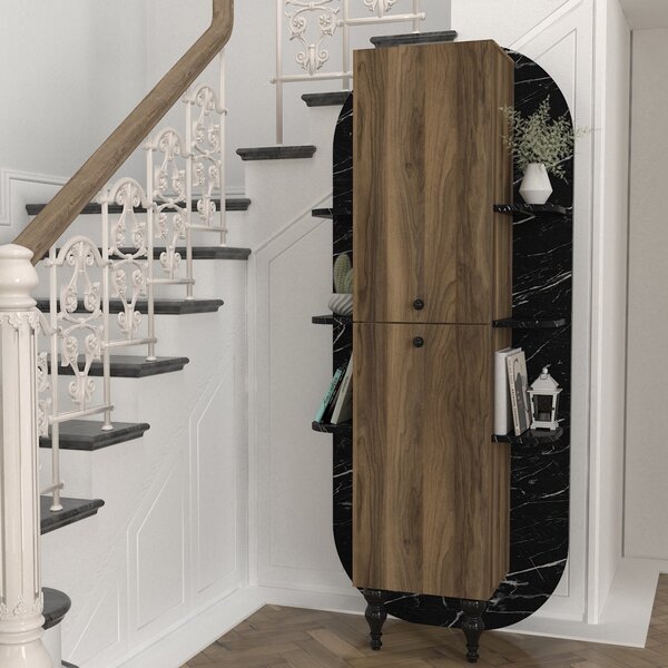 Bibliotecă, Walnut Noir, UnicUtil, 40 x 31.4 x 179 cm, Negru - Maro, UUBIB29
