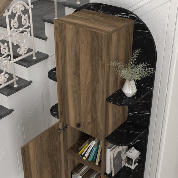 Bibliotecă, Walnut Noir, UnicUtil, 40 x 31.4 x 179 cm, Negru - Maro, UUBIB29