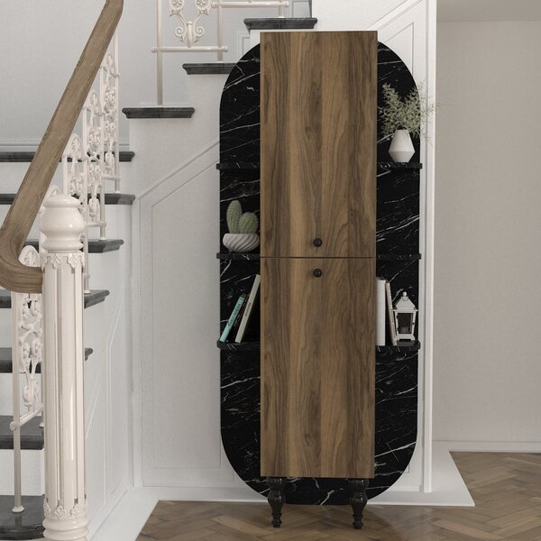 Bibliotecă, Walnut Noir, UnicUtil, 40 x 31.4 x 179 cm, Negru - Maro, UUBIB29