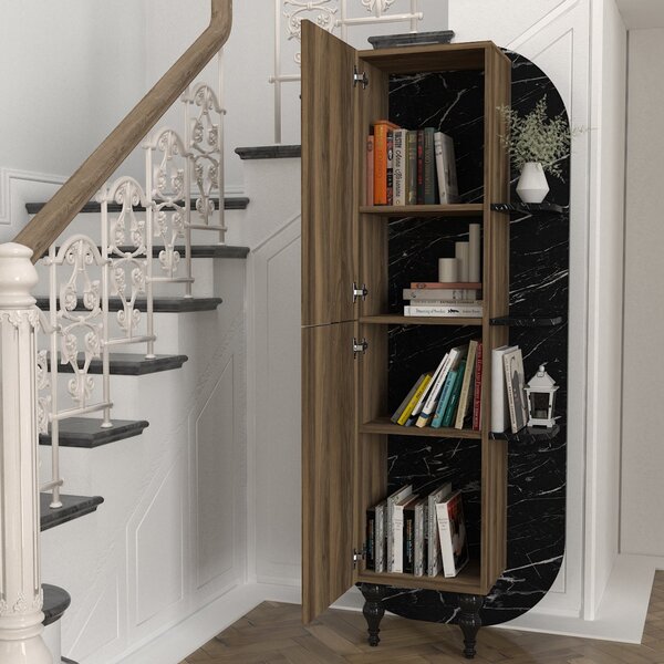 Bibliotecă, Walnut Noir, UnicUtil, 40 x 31.4 x 179 cm, Negru - Maro, UUBIB29