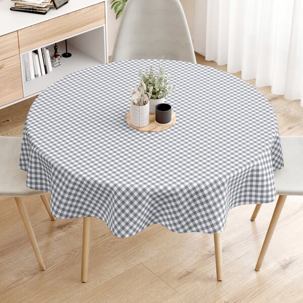 Goldea față de masă decorativă menorca - carouri gri și albe - rotundă Ø 140 cm