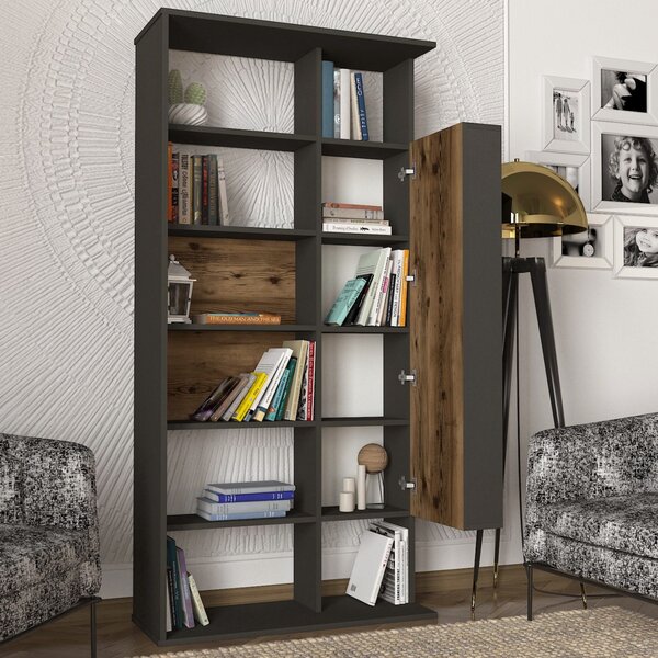 Biblioteca, Rustic Charm, UnicUtil, 90 x 35 x 183.6 cm, Maro - Antracit, UUBIB34
