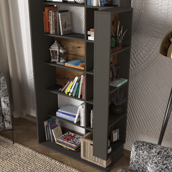 Biblioteca, Rustic Charm, UnicUtil, 90 x 35 x 183.6 cm, Maro - Antracit, UUBIB34